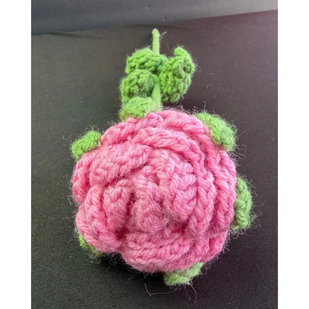 Handmade Crochet Flower Bouquet 5pc Pink Purple Roses Tulip Cottagecore Decor